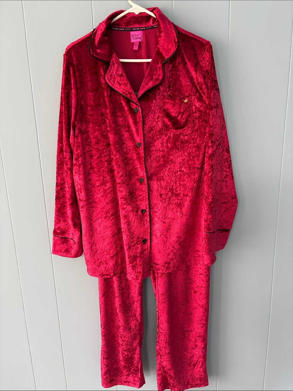 Betsy Johnson Red Crushed Velvet Pajama Set XL